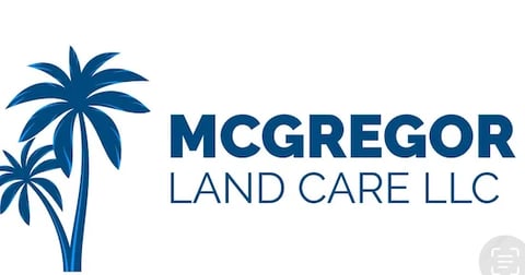 McGregor Land Care LLC logo with blue palm tree illustration and company name